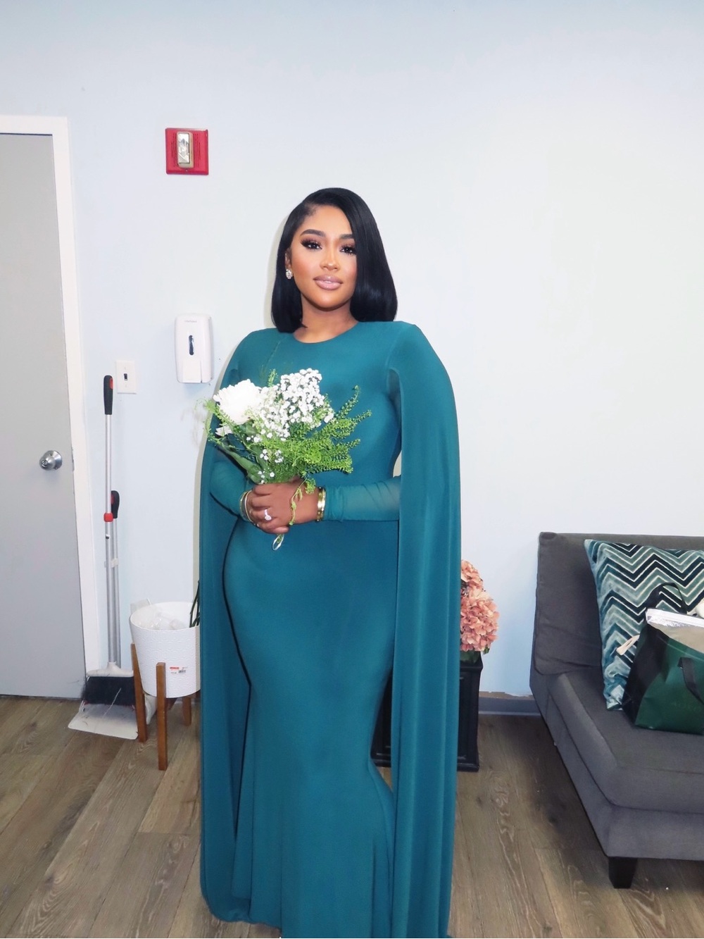 Club L London Teal Cape Gown